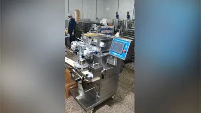 Машина для формования изделий с начинкой со штамповочным устройством и укладчиком для производства печенья на предприятии заказчика в ОАЭ, 2022 г.